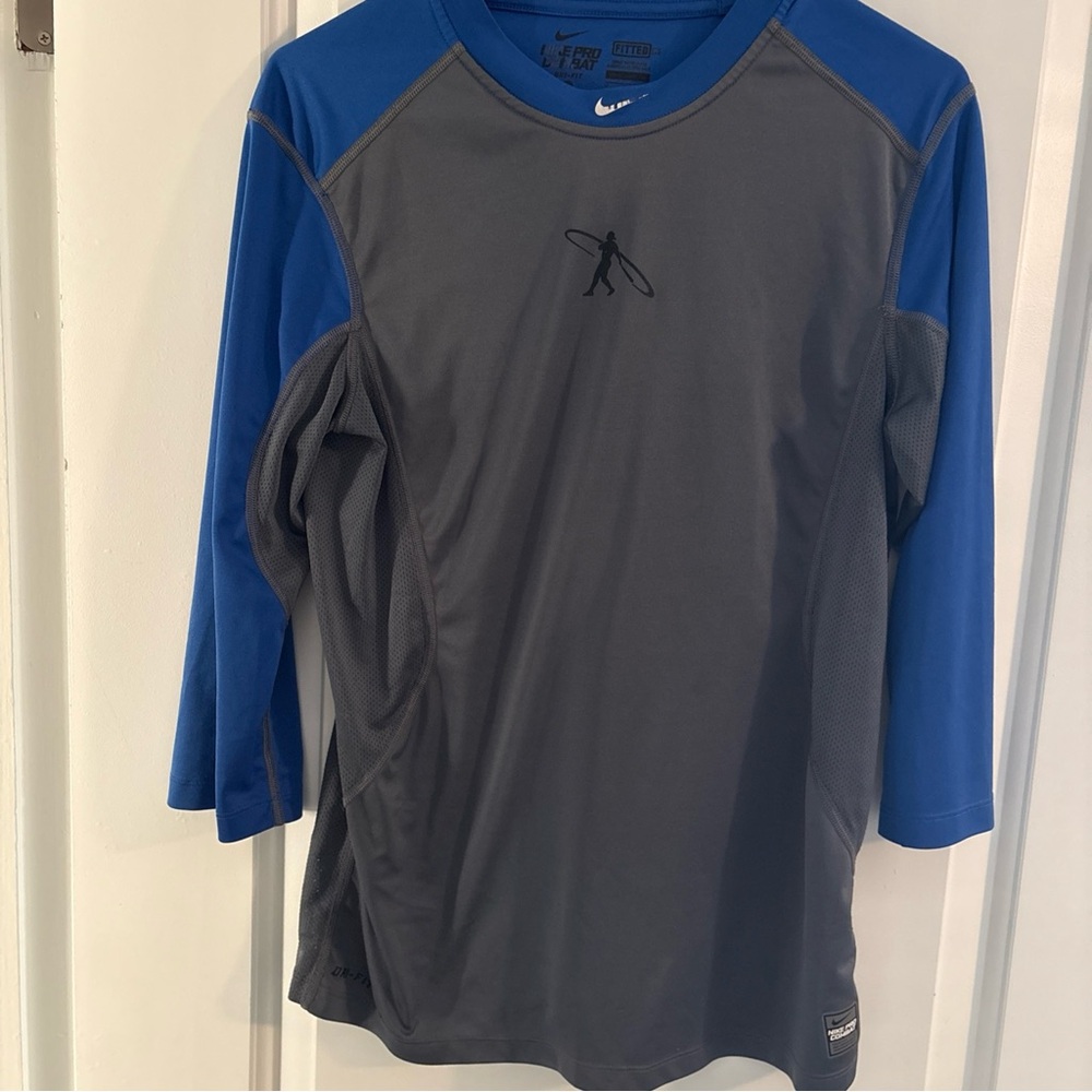 Nike Pro Combat Gray and Blue Athletic Shirt